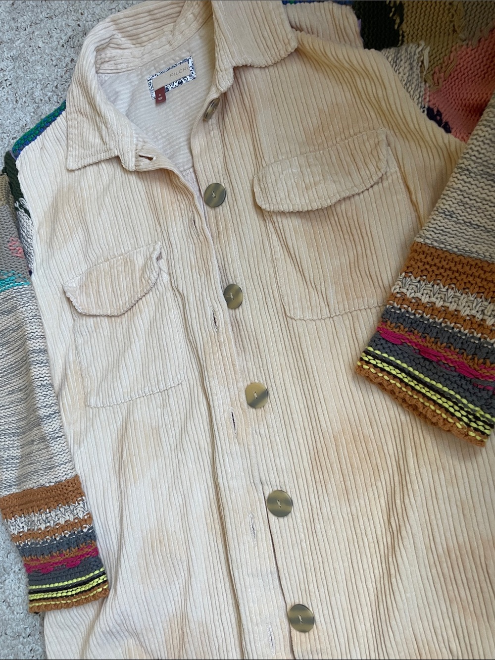 Pilcro Anthropologie Easy Going Cream Corduroy Jacket 100% cotton Small - Picture 10 of 12